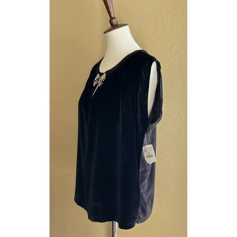 ZARA Woman Black Velvet Studd Keyhole Sleeveless Top Size M - Picture 10 of 10